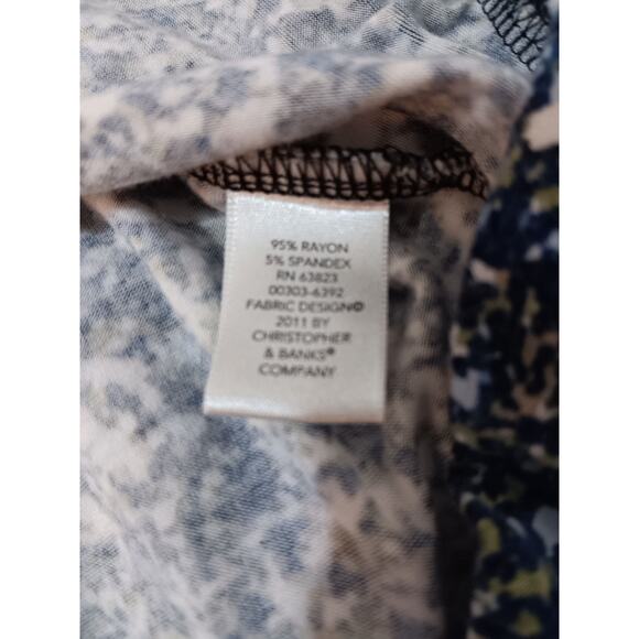 CJ BANKS Stretchy Peasant Top‎ 1X Gathered Ditsy Print Artsy Comfort Casual Work - Picture 6 of 6